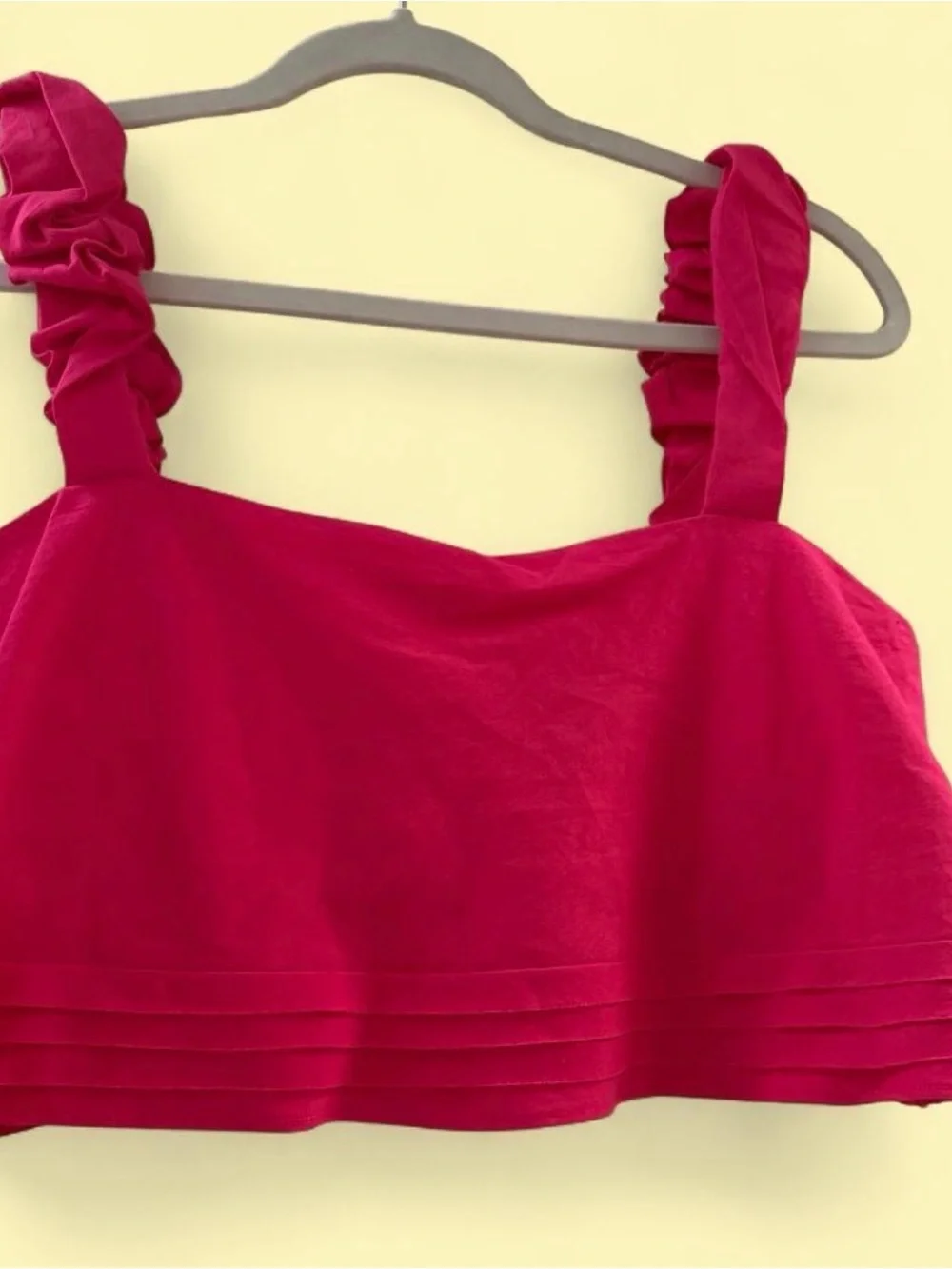 Ramy Brook Hot Pink Ruffle-Strap Crop Top